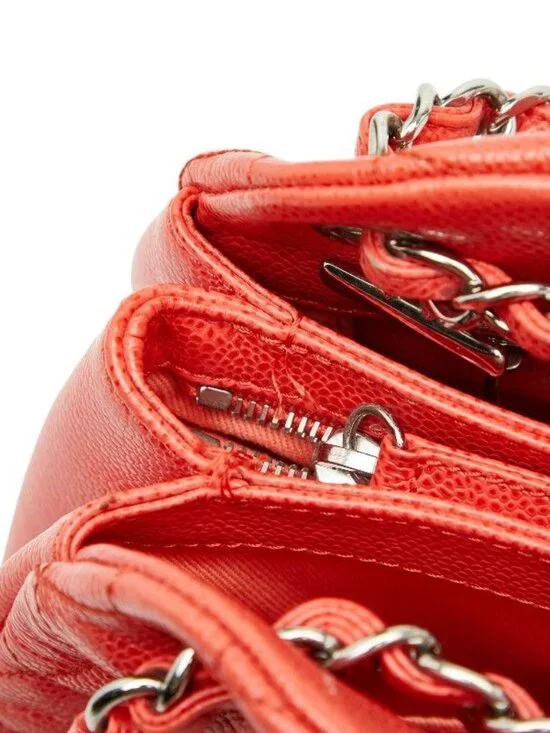 Chanel Quilted Chain Shoulder Bag Orange Caviar Leather - Picture 5 of 10